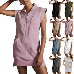 Naeduo Womens Half Zip Sweatshirt Dresses Summer V Neck Sleeveless Pullover Tunic Tops Mini Dress