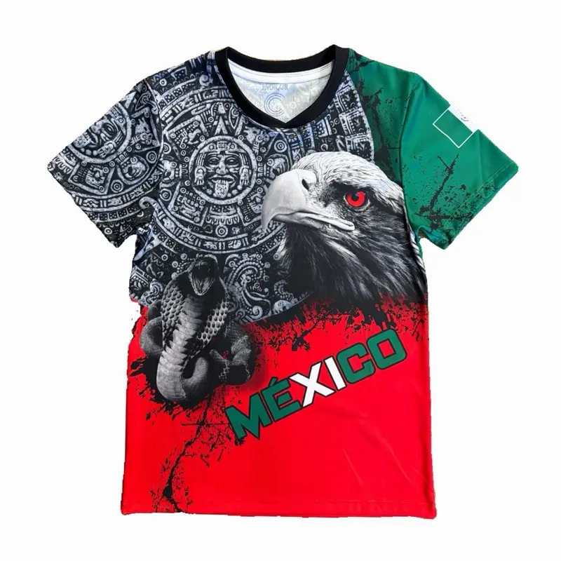 Mexico Jersey with National Eagle Red Color T-Shirt for Men Women