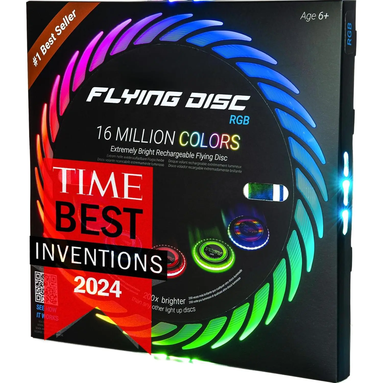 Auto Light Up Flying Disc with Smart Modes & 108 Multicolor LEDs, 175g Rechargeable Waterproof Unisex Disc Toy for Teen Night Games, Kid, Camping, Adult, Rgb Disc (Multi-Color, Black Disc)