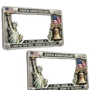【Summervibes】2Pcs 1776-2026 USA 250th Anniversary License Plate Frame, American Flag Patriotic Aluminum Car Tag Holder, Standard Universal Auto Plate Cover With Mounting Screws, Durable Stylish Car Exterior Decor For Vehicle Personalized Modification