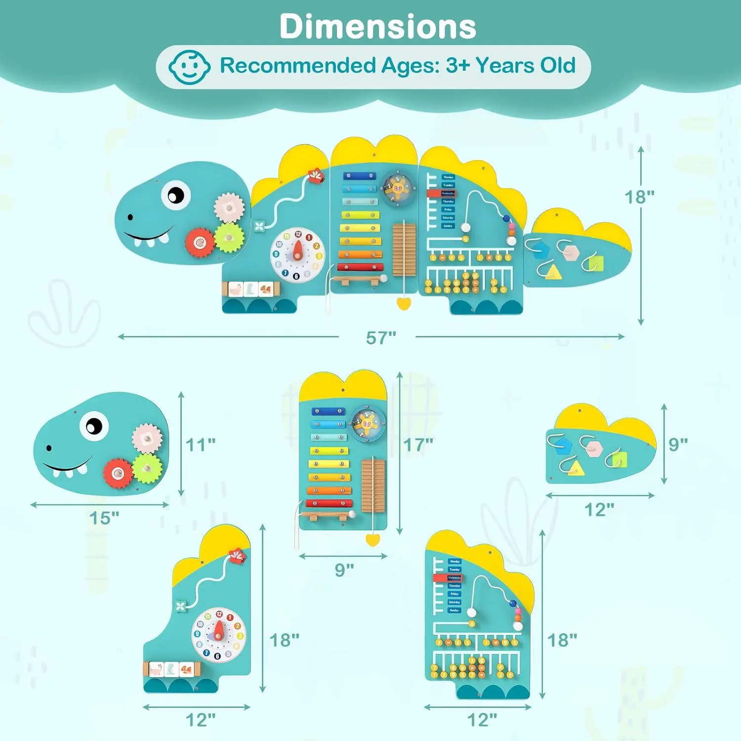 Dinosaur Green, 57” x 18” x 0.5” (L × W × H)