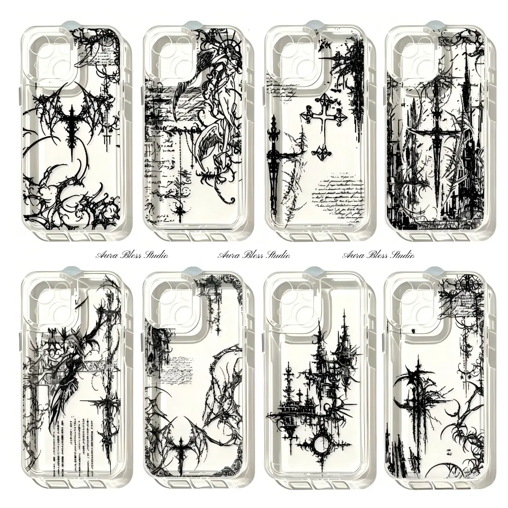 Hot Y2K Cool Dark Cross Mark Gothic Phone Cases For iPhone 17 Promax Air 16 15 14 Pro Max Plus 13 12 11 Transparent Soft TPU Shockproof Protective Cover Gifts For Birthday Holiday