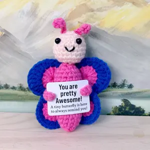 Positive Crochet Butterfly Soft Cuddly Gift for Women, Mini Handmade Emotional Support Plush, Perfect for Friends, Coworkers, Boss, Girls, Teachers