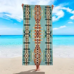 1pc American retro themed beach towel, Bohemian geometric pattern design printed quick drying absorbent large beach towel, suitable for outdoor sports, swimming, yoga, camping, shower and beach vacation essential multifunctional beach towel