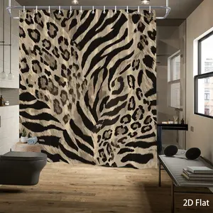 1pc 2D Flat Leopard and Zebra Print Shower Curtain | Polyester, Fashion Home Curtains, Bathroom Decoration, Machine Washable, Includes Hook, Multiple Sizes Available, Restroom