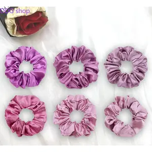 Unisex Scrunchie Shape Hair Tie, 6 Pieces Korean-Style Silky Silk Satin Purple-Toned Accessory for Sports & Outdoor Use (Elegant, Chic)