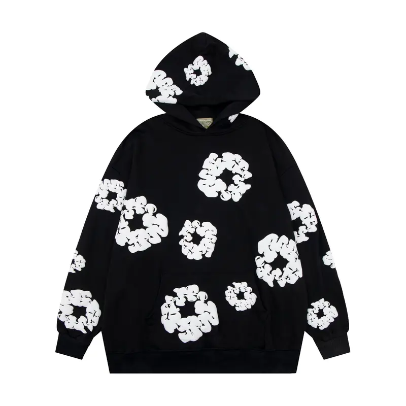 Harajuku Casual Loose Hoodie with Flower Print for Men and Women
