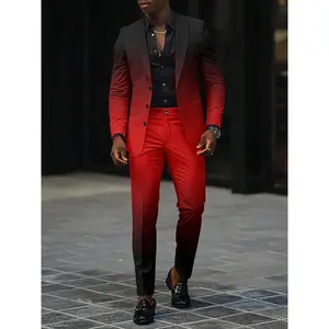 Men's Business Solid Color Contrast Trim Lapel Blazer & Pants Two-Piece Set, Slim Fit Formal Suit Set for Wedding Party, Men's Clothing for All Seasons, Menswear