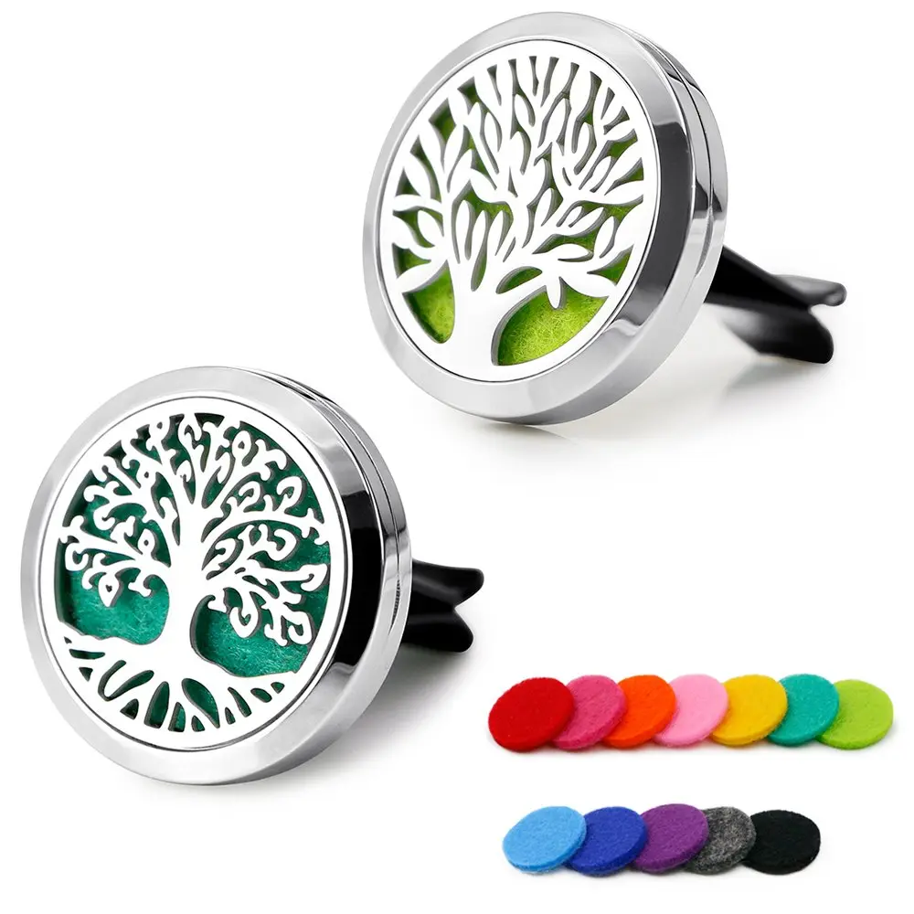 Car Interior Diffusers Car Accessory, 2-Count 30mm Diameter Aromatherapy Essential Oil Vent Clip, 316L Stainless Steel Locket, 12 Pcs 22mm Felt Pads, 0.7 oz Fragrance Accessory