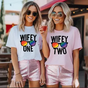 LGBT Couple T-Shirts, Matching Lesbian Shirts, Gay Couple Shirts, Wifey One Wifey Two Tee, LGBT Trendy Matching Outfit, Pride Month Shirt