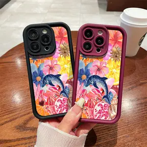 Cute Dolphin Collage Pattern Phone Case , Soft Silicone , Fully Protected and Shockproof For iPhone 16 15 Pro Max 14 14Pro 13 12 11 XSMAX 16Promax Y2k