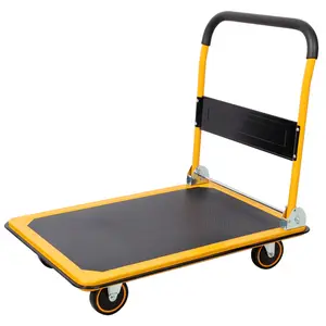 Heavy Duty Foldable Push Cart Dolly| 660 lbs Capacity| Upgraded Collapsible Hand Truck Folding Platform with 360 Degree Swivel Wheels| Flat Bed Moving Wagon| Space Saving Push Handle (Yellow)
