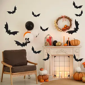 Halloween Decorations 12Pcs Bat Wall Stickers 3D Realistic PVC for Outdoor DIY Home Party Supplies Spooky Themed Decorations Decorative Ornaments