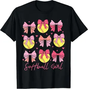 Softball Girl Softball Coquette Bow Women Girl Summer Casual Shortsleeve Cotton T-Shirt