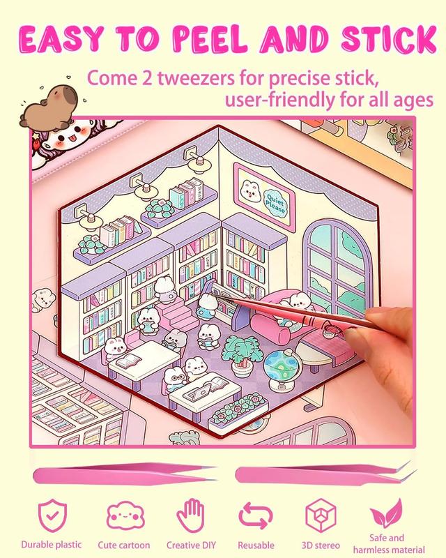 Miniature Scene Dly Sticker Book, 20 Sets DIY 3D Sticker Scene Sticker, Cute Cartoon Creative Sticker,  Make Your Own House Sticker for Scrapbooking & Journal Making