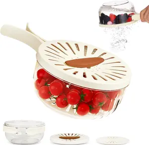 Salad Bowl,Multifunctional Colander Basket with Lid,Food Strainer&Refrigerator Storage,Foldable Handle for Washing Fruits&Vegetables