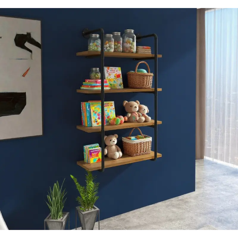 Rack Industrial Pipe Shelves Floating Wall Mounted Bookshelf, Metal Frame Display Rack