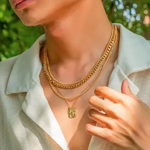 4pcs 4pcs Square Bezel Necklace & Collarbone Chain Jewelry Set - Square Bezel Pendant Suitable for Men & Women, Unisex Stackable Layered Chains for Daily Wear, Parties, Gifts, Year-Round Versatile Accessories for All Occasions