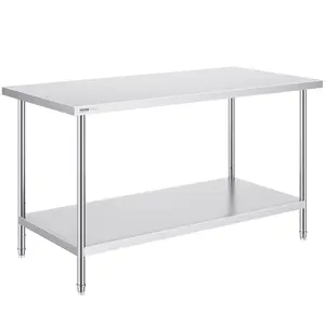 VEVOR Stainless Steel Prep Table, Summervibes,Summervibes, 30 x 60 x 34 Inch, 910 lbs Load Capacity, Heavy Duty Metal Worktable with 3 Adjustable Height Levels, Commercial Workstation for Kitchen Garage Restaurant Backyard