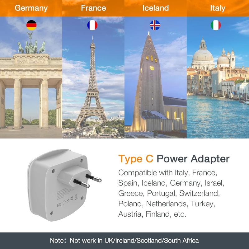 F-APT21  FEuropean Travel Plug Adapter Converter, International Power Plug Converter with 2 USB, Type C Outlet Adaptor Charger for US to Most of Europe EU Iceland Spain Italy France Germany