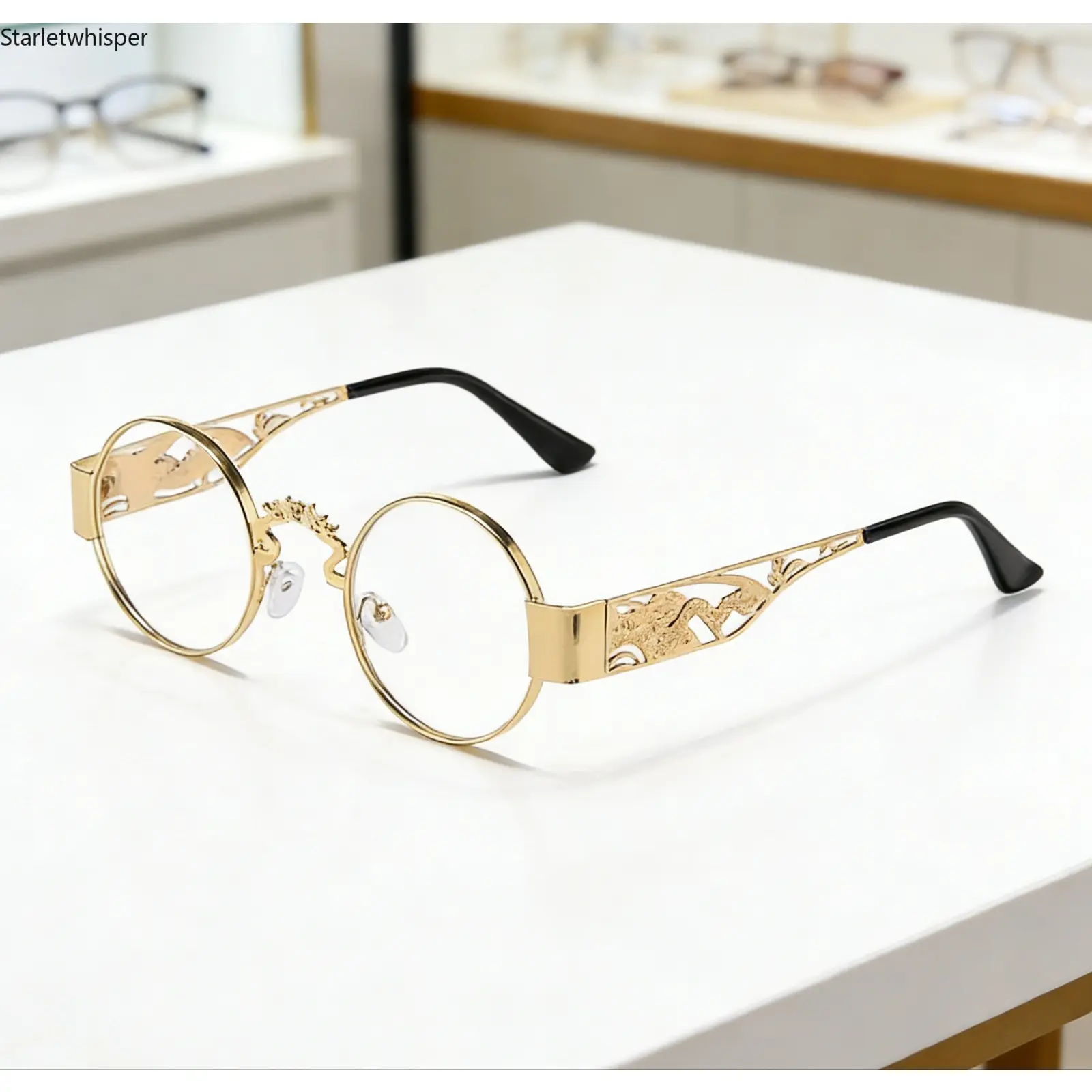 Vintage Steampunk Gothic Glasses for Men & Women, Gold Metal Frame with Ornate Engraved Temples, Non-Prescription Fashion Eyewear, Trendy Statement Accessories for Daily & Party Cosplay