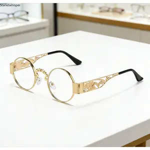Vintage Steampunk Gothic Glasses for Men & Women, Gold Metal Frame with Ornate Engraved Temples, Non-Prescription Fashion Eyewear, Trendy Statement Accessories for Daily & Party Cosplay