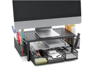 Desk Computer Monitor Stand Drawer File Paper Pencil Holders Organizer For Home Office Supplies