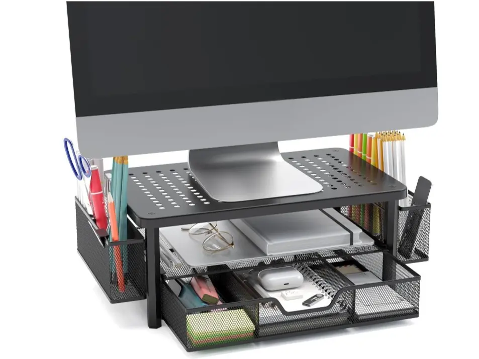 Desk Computer Monitor Stand Drawer File Paper Pencil Holders Organizer For Home Office Supplies