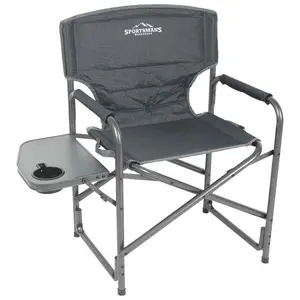 Padded Director's Chair with Side Table - Gray
