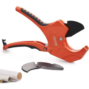 VEVOR PVC Pipe Cutter, Up to 2-1/2" O.D. Ratchet Pipe Cutter Heavy Duty, Professional Tube Cutting Tool with SK5 Steel Blade & Ergonomic Handle, Uses for PVC, CPVC, PP-R, PEX, PE, Rubber Hose