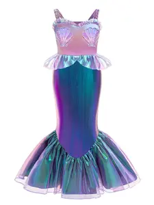 4-8Y Purple Mermaid Cartoon Cosplay Costume Fancy Carnival Kids Clothes Performance Princess Theme Party Holiday Girls Long Ball Gown Children Cocktail Dress