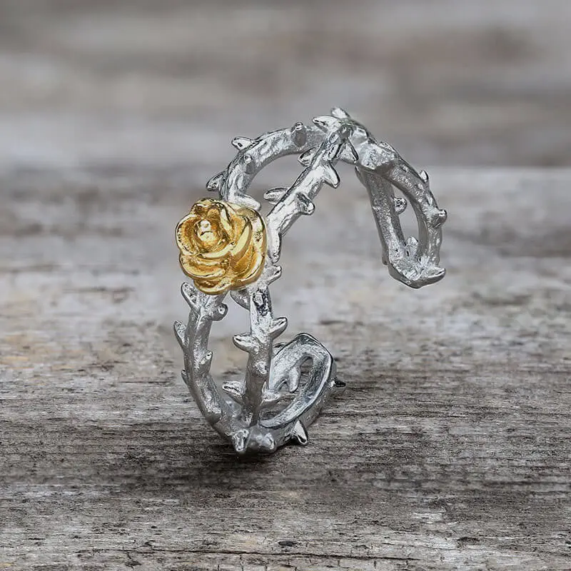 GTHIC Gold Rose Stainless Steel Unisex Promise Engagement Ring for Couples - Romantic Adult Casual Anniversary Jewelry, Artificial Gemstone Gold Ring