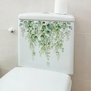 1/2pcs Green Plant Leaves Wall Sticker Bathroom Toilet Decor Living Room Cabinet Home Decoration Decals Beautify Self Adhesive Mural