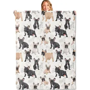 Eyesoul French Bulldog Throw Blanket - 50x60in,Ultra Soft, Cozy Lightweight Flannel, Cute Frenchie Dog Blankets - Gifts for Kids & Pet Lovers,for Couch Travel,Rustic Home Living Room Decor