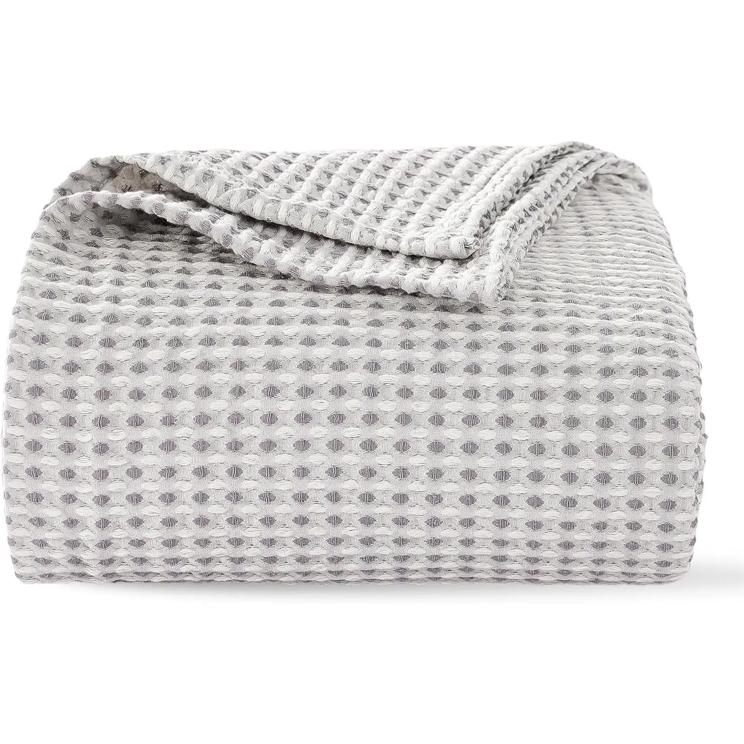 Lightweight Cotton Waffle Blanket Twin Size, Modern Two-Tone Check Pattern, Soft & Breathable for Bed, Couch, Sofa, All Seasons –Gray/White, 60"x80"