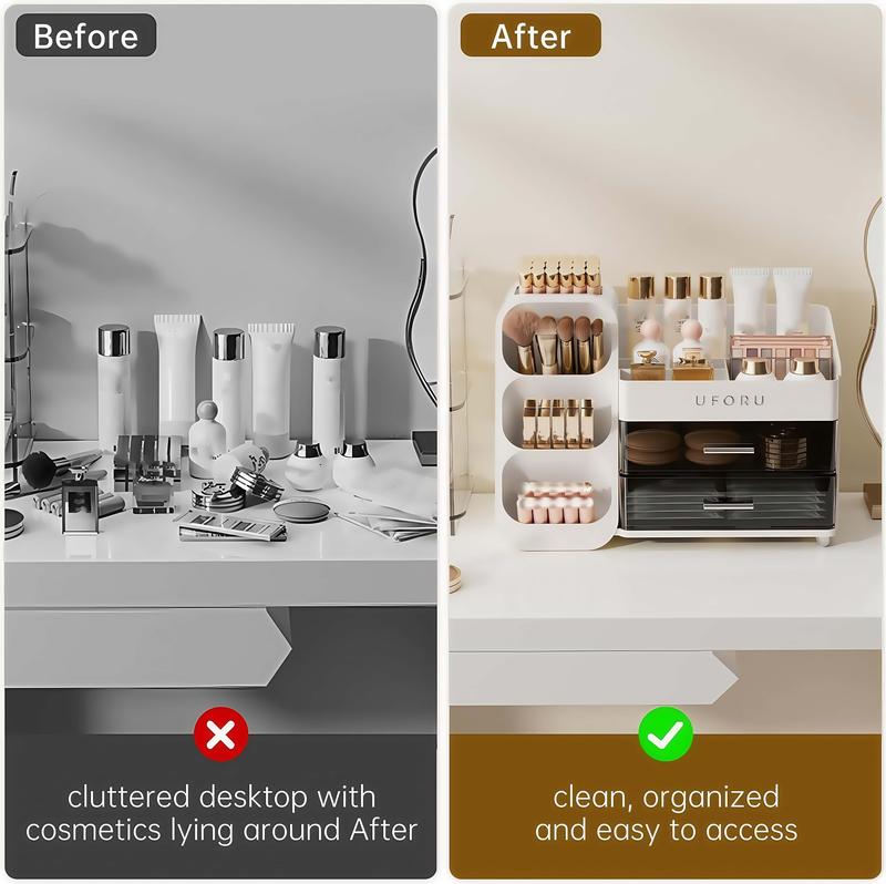 UFORU  Makeup Organizer with Various Compartments All - in - One Cosmetic Organizer with Divided Sections | Keep Brushes, Lipsticks & More Neat