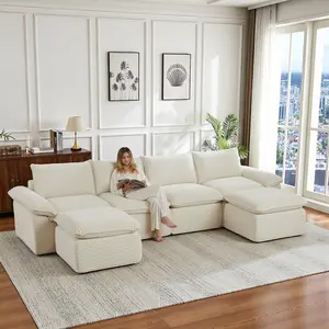 【3 Packages Shipping】141" Luxury Boneless Couch, 6 Piece Modular Sectional Sofa - Oversized Cloud Couch with 2 Ottomans, Extra Thick Double-Layer Seat Corduroy Fabric, Modern Foam Sofa for Living Room