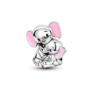MULA Mother and Baby Elephant S925 Silver Plated Charm - Symbolizes love and intimacy, can be used with Pandora bracelets and necklaces, perfect gift for mom, daughter, family themed celebrations