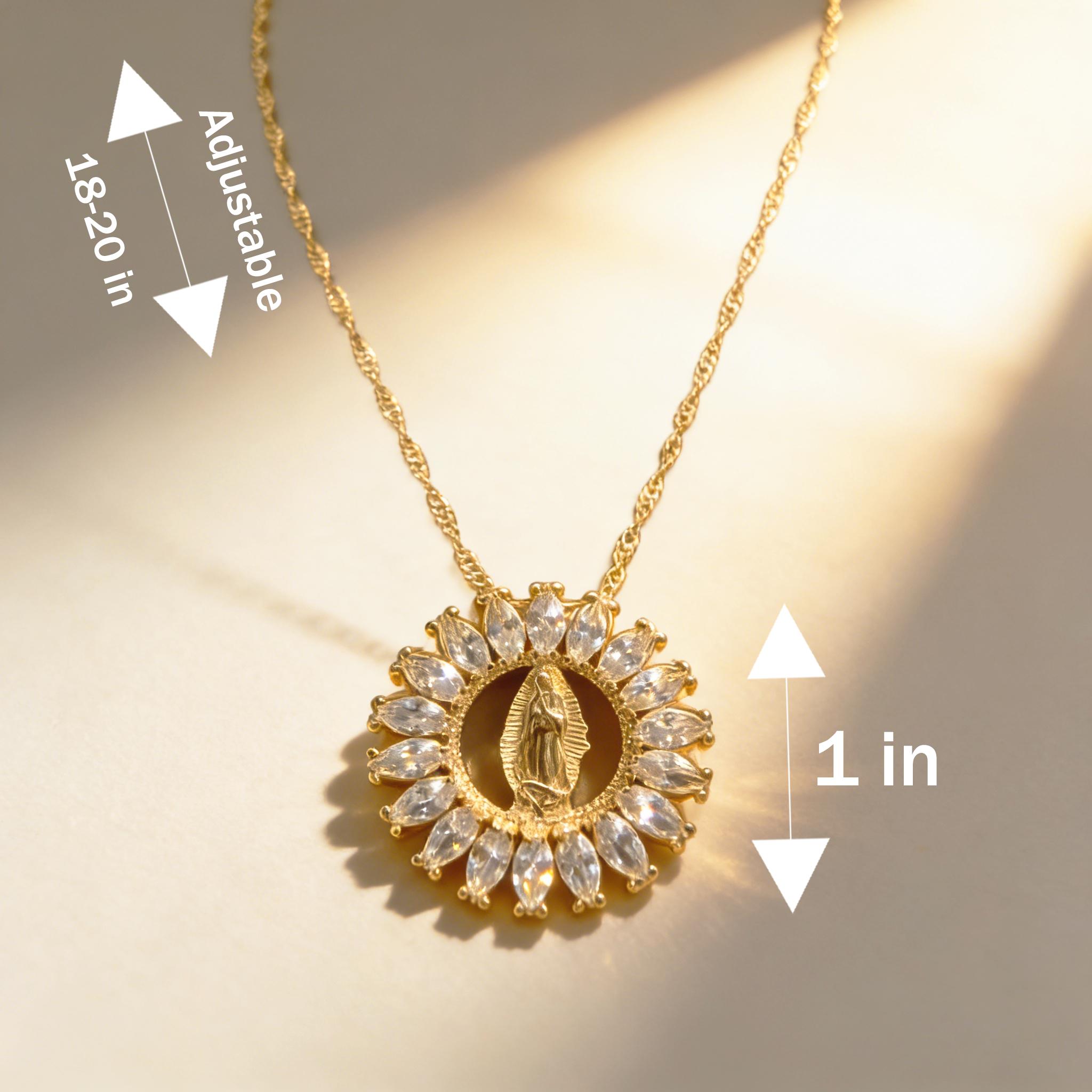 Two-piece 14K gold-plated pendant necklace set, with an 18-20 inch adjustable chain, women's jewelry set, Virgin Mary Catholic design, elegant vintage style necklace, comes with a beautiful gift box.