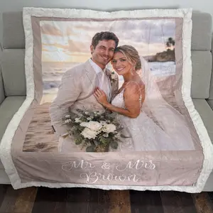 Personalized Wedding Photo Luxury Minky Blanket | Custom Mr & Mrs Gift