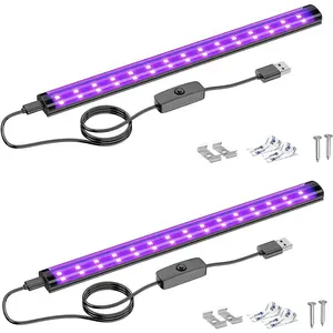 2 Pack 10W LED Black Light Bar, 1ft, USB Blacklight Tube, Blacklight Bars with Switch, Black Light for Fluorescent Tapestry Poster, Cabinet, Glow Party, Halloween, Classroom, Body Paint