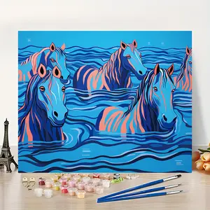 16x20 Inch Unframed DIY Paint by Numbers Dreamy Zebra-Print Horse In Ocean Waves Acrylic Number Coloring Beginner Fantasy Aesthetic Series Vintage Zebra Personalized Wall Decor + Heartfelt Hot Gift