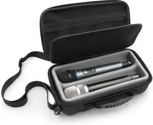 CASEMATIX Dual Wireless Microphone Case with Adjustable Strap & Rubber Handle for Sennheiser, Shure & More - Metal Protection, EVA Exterior, Secure Organization