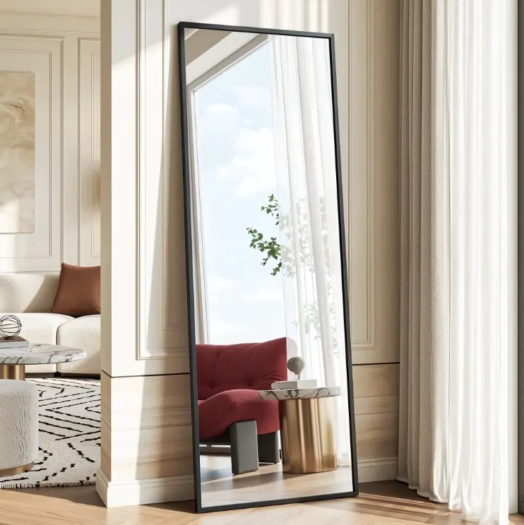 Antok 58"x 18" Rectangle Full Length Mirror Standing Floor Mirror Stand Up Mirror, Black Frame
