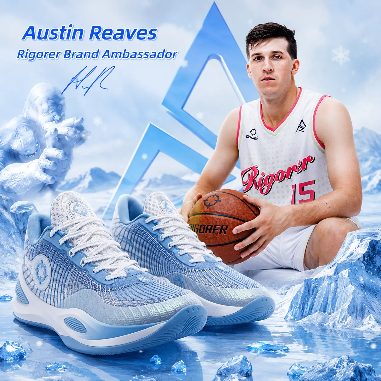 Rigorer AR1 Austin Reaves Signature Basketball Shoes Unisex Low-Top Sneakers for Men Women Rebound Anti-Slip Professional Sneakers for Training Sports Daily Pickleball Badminton Sneakers Gym Sport Shoes Athletic Tennis Shoes 'Iceman' [Z323360104-10] Athle