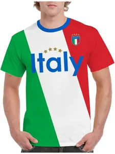 Men's and Teenagers Italian Soccer Jersey, Short Sleeve Round Neck Sport Top with Geometric Stripe Pattern, Perfect for Team Sports and Outdoor Activities
