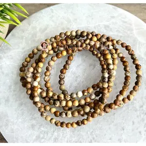 Wholesale Lot 6 Pcs Natural Picture Jasper 4mm 7.5” Crystal Healing Stretch Bracelet
