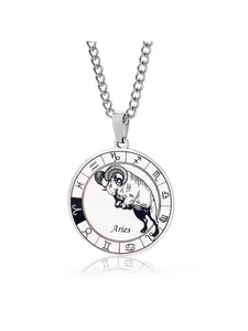 [Zodiac Necklace for Men] Stainless Steel Zodiac Necklace Minimalist Chain Necklace | 12 Constellation Coin Pendant for Men - Birthday Anniversary Jewelry Gift Stainless Steel Necklaces