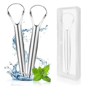 2 Pack Tongue Scrapers Reduce Bad Breath, Stainless Steel for Adults, Metal Tongue Cleaner for Oral Care and Fresher Breath Portable Tongue Scraper