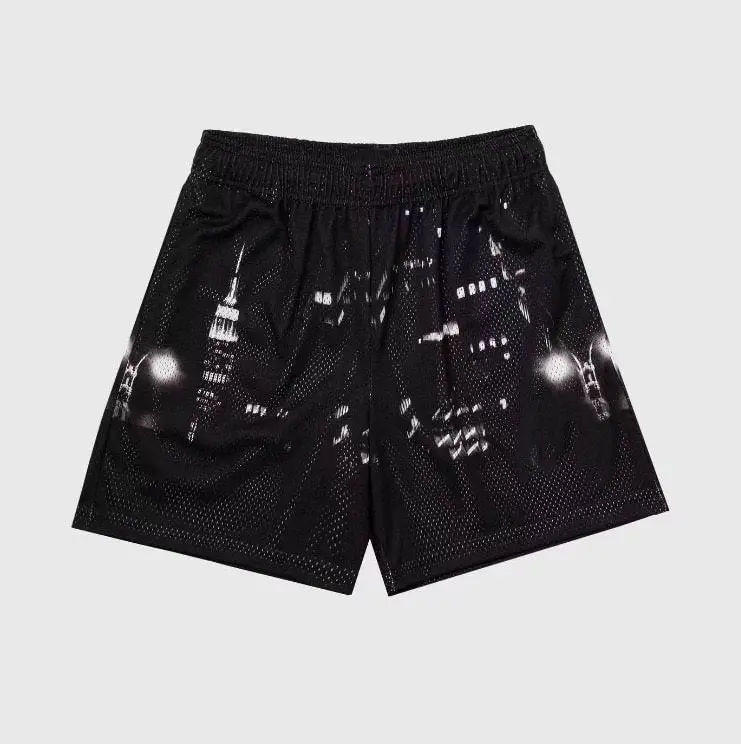 New York City Black Mesh Shorts for Men, NYC Letter Graphic Breathable Athletic Basketball Shorts, Urban Streetwear Summer Gym Drawstring Shorts
